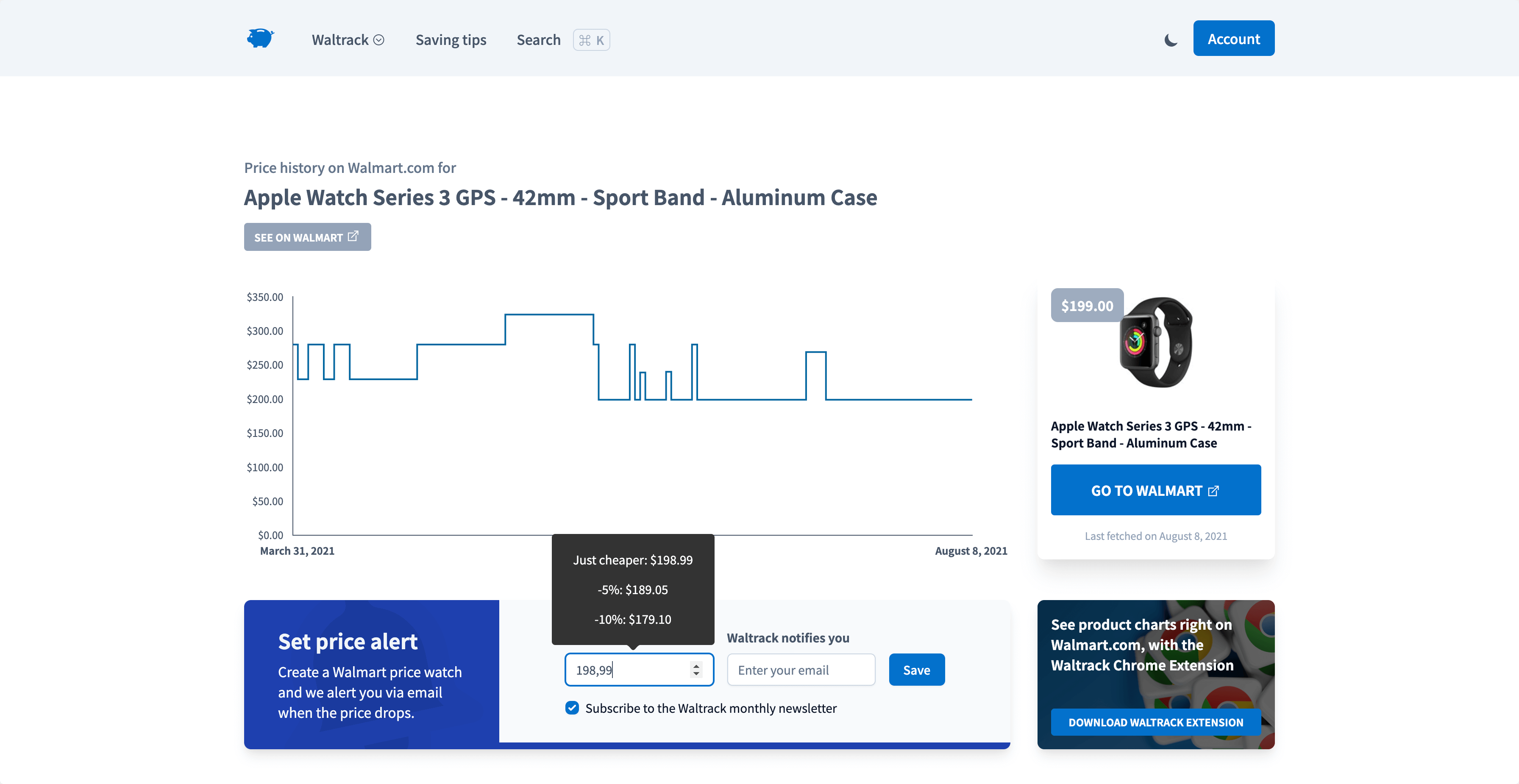 Screenshot of Prijzenvolger.com on large screens in light mode